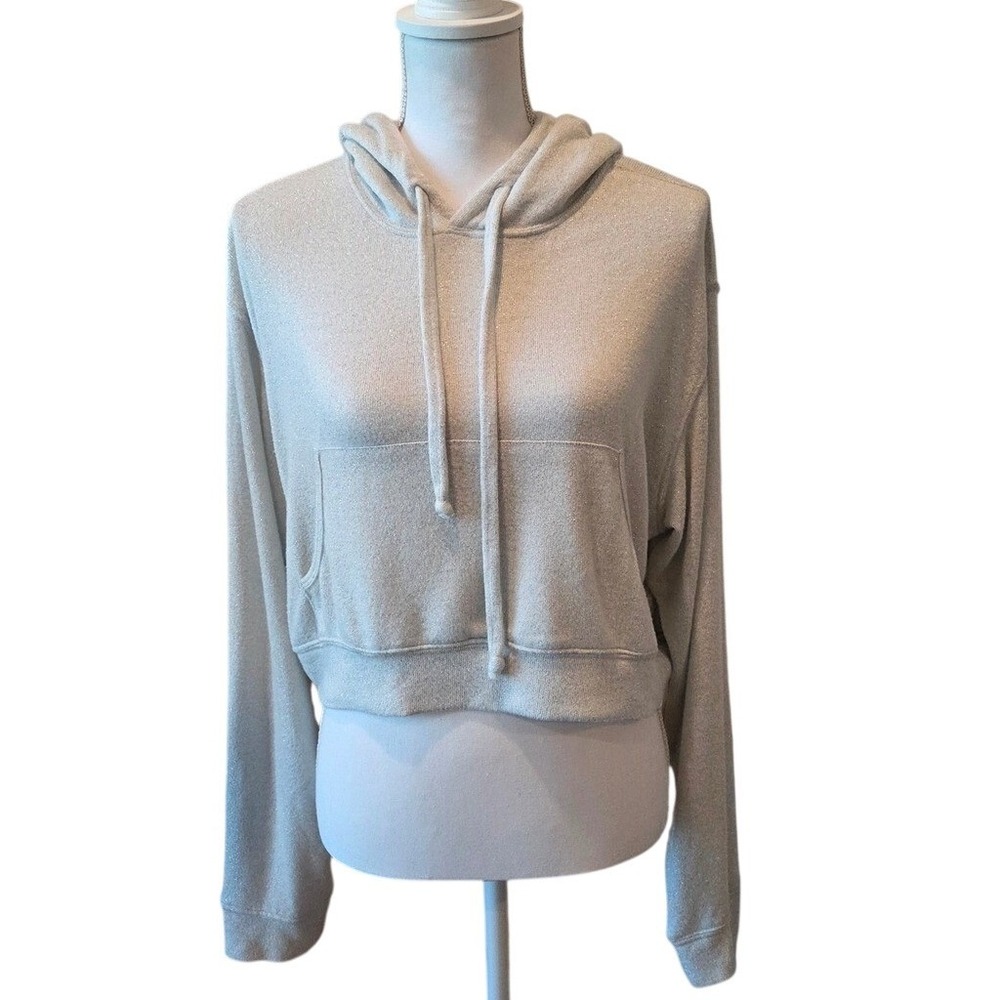 Bleusalt The Malibu Hoodie Cropped Shimmer Tencel White Coastal Size 3